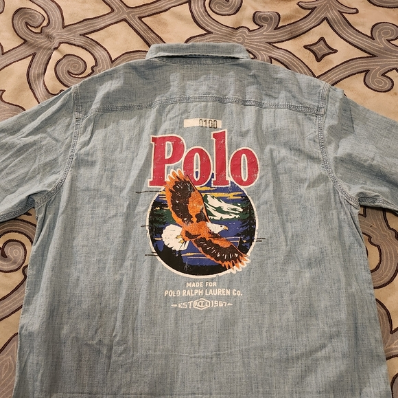 SOLD! POLO RALPH LAUREN Mens Classic-Fit Chambray Graphic Longsleeve Shirt Sz M - Picture 8 of 11